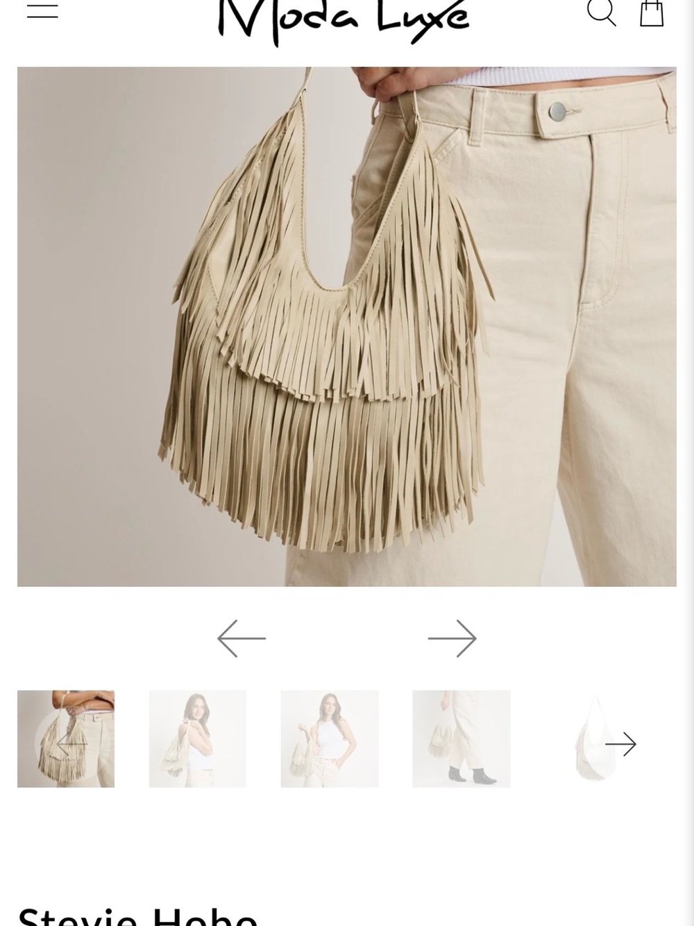 NWT! Moda Luxe Fringe Hobo Bag in Light Beige